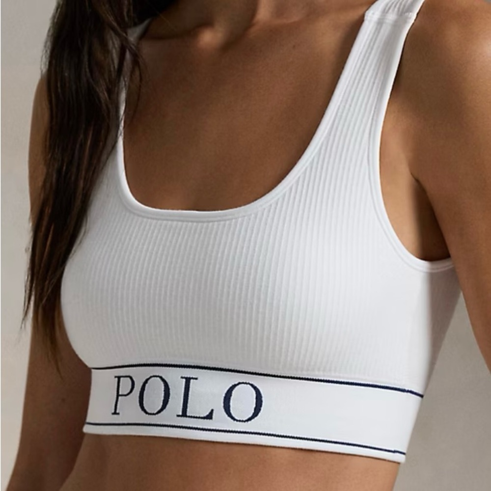 Ralph Lauren Women's White Ribbed Sports Bra Size XL